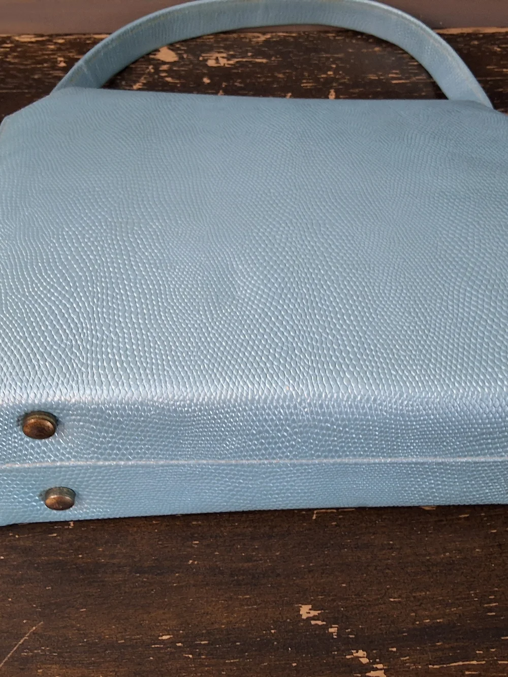 Vintage 60s Light Blue Structured Top-Handle Women's Bag